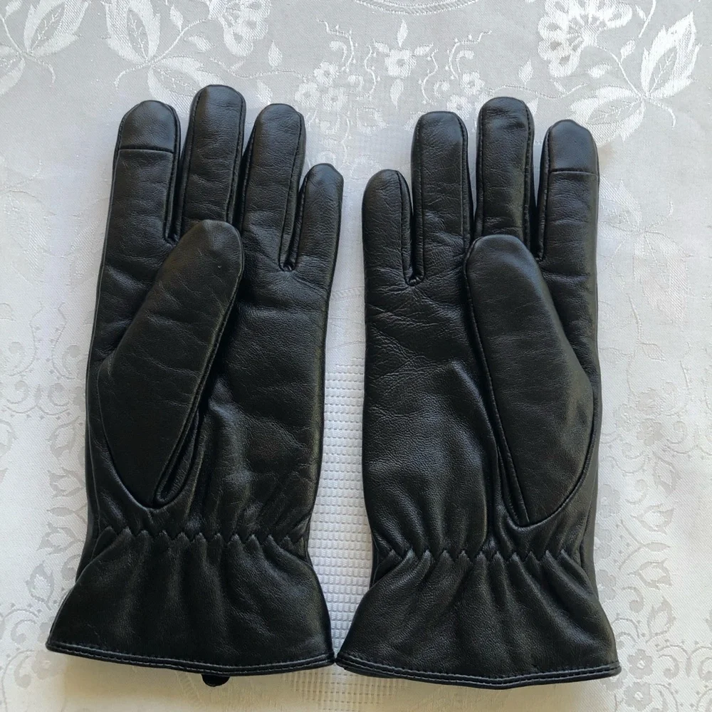 Lambskin Black Leather Gloves Women’s Size XL Slim-Fit Soft Fuzzy Inner Lining